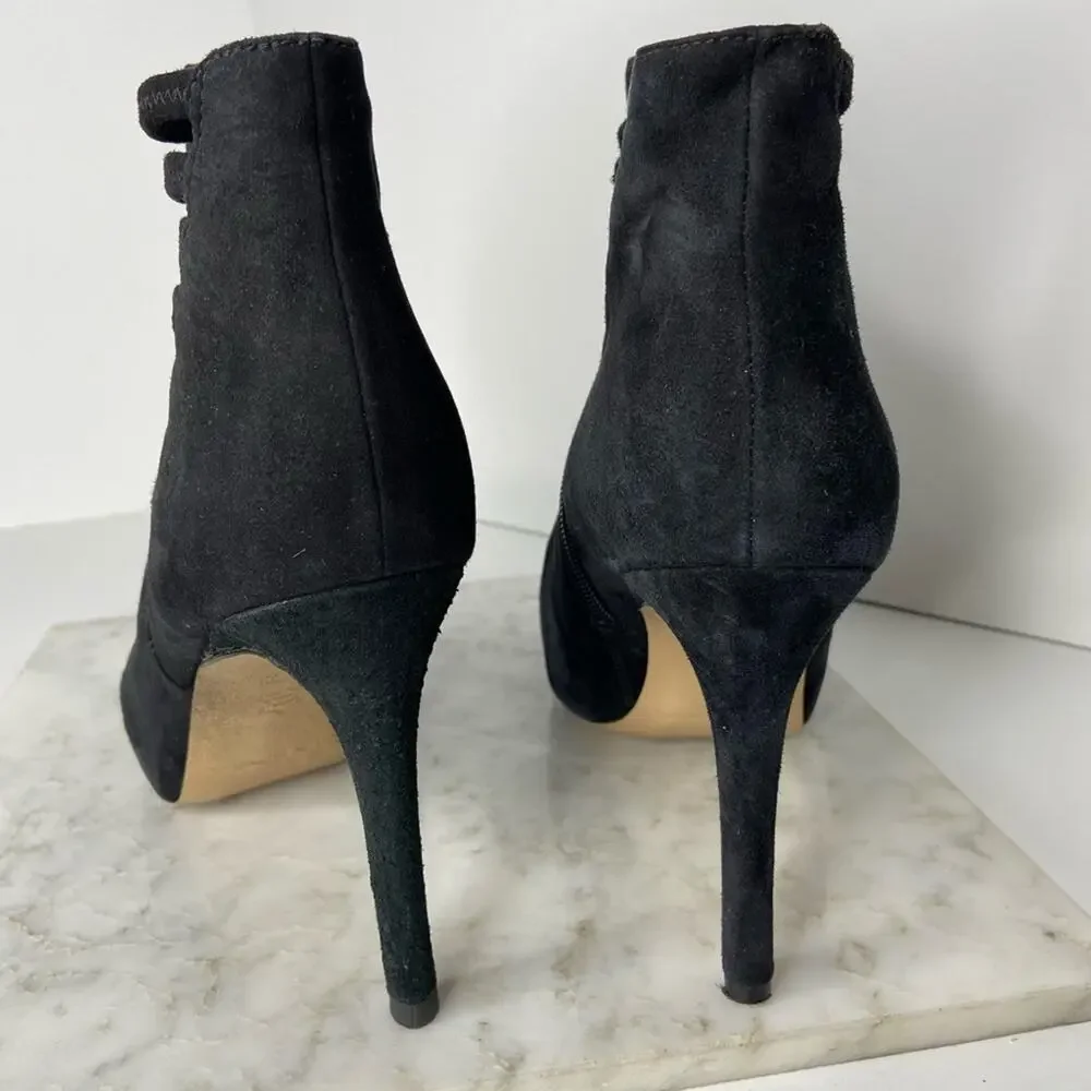 Via Spiga Black Suede Stiletto Heeled Ankle Boots Cutouts Size 10 $220 - Picture 5 of 11